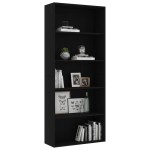 vidaXL Bibliotecă cu 5 rafturi, negru, 80x30x189 cm, lemn prelucrat