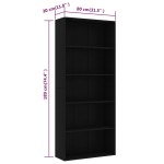 vidaXL Bibliotecă cu 5 rafturi, negru, 80x30x189 cm, lemn prelucrat