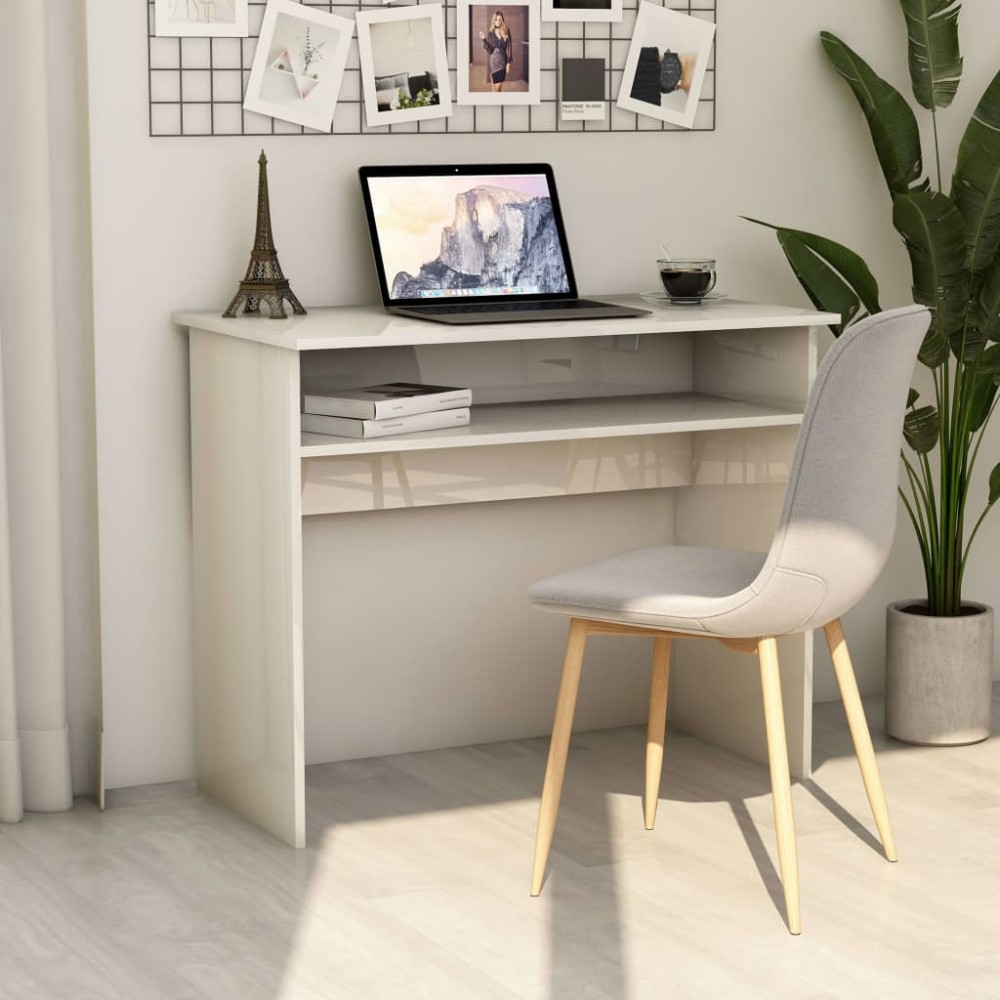 vidaXL Birou, alb extralucios, 90 x 50 x 74 cm, lemn prelucrat