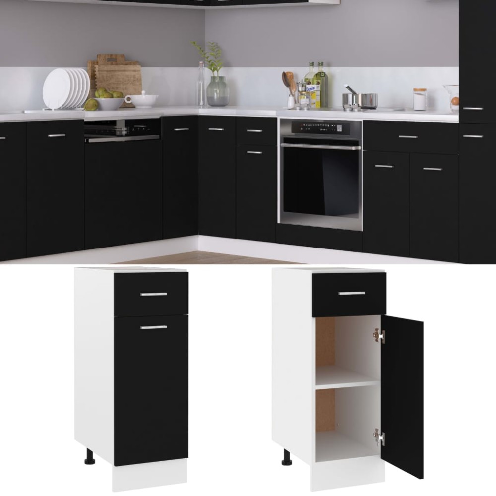 vidaXL Dulap inferior cu sertar “Lyon” negru 30 x 46 x 81,5 cm