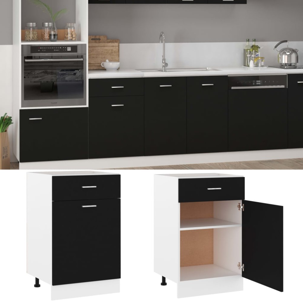 vidaXL Dulap inferior cu sertar “Lyon”, negru, 50x46x81,5 cm