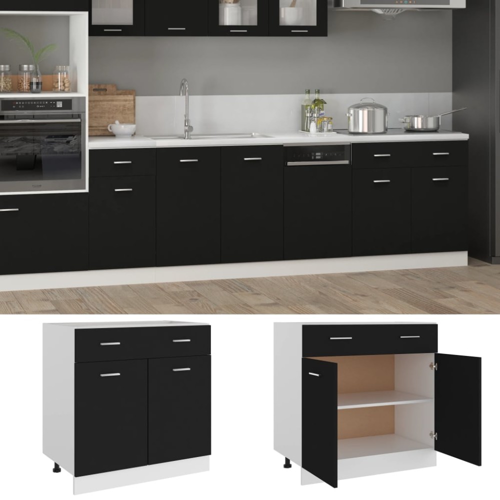 vidaXL Dulap inferior cu sertar “Lyon”, negru, 80x46x81,5 cm