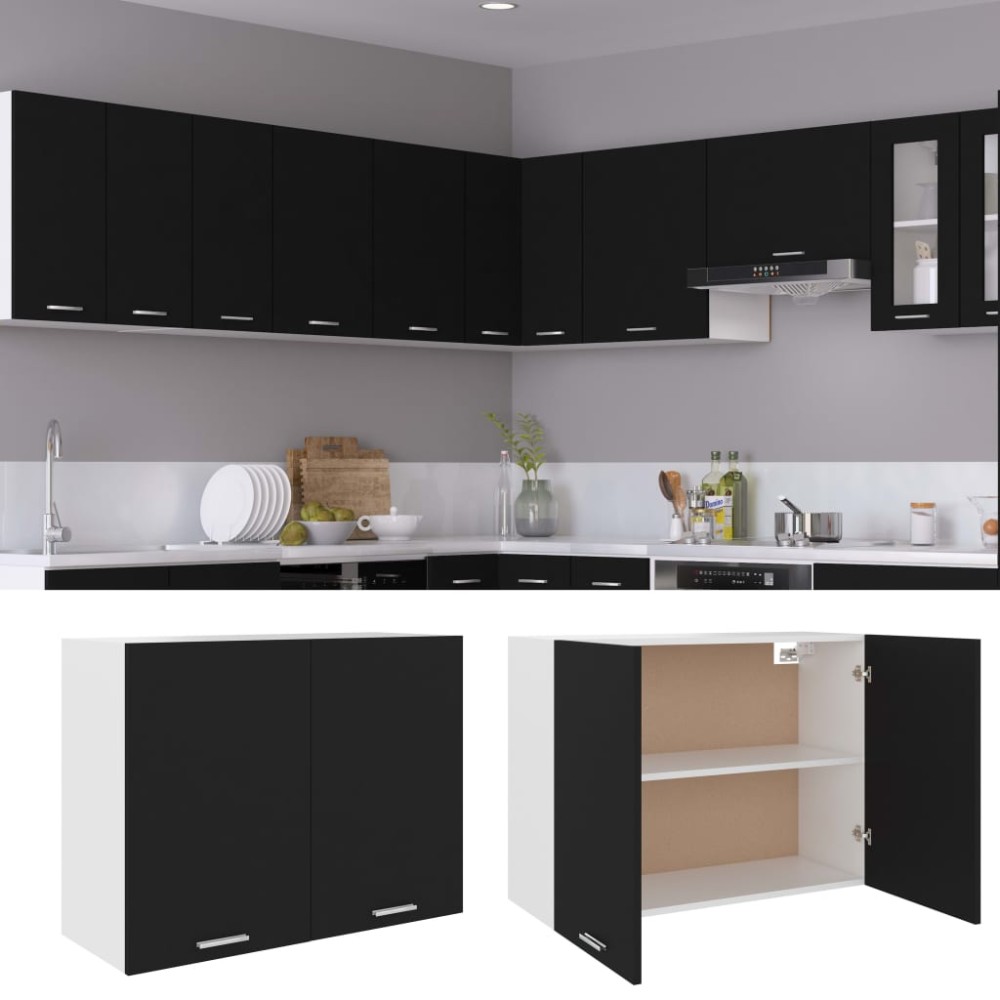vidaXL Dulap suspendat “Lyon”, negru, 80 x 31 x 60 cm, lemn prelucrat