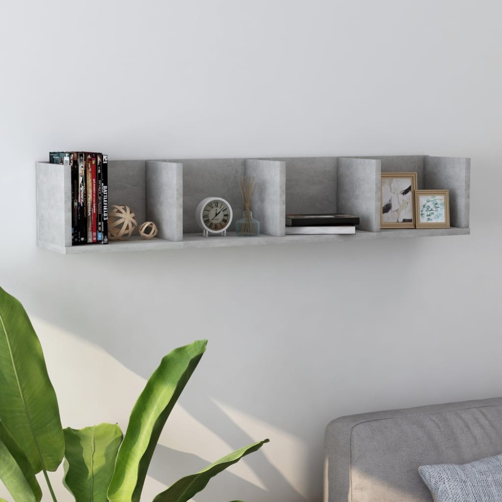 vidaXL Raft de perete CD-uri, gri beton, 100x18x18 cm, lemn prelucrat