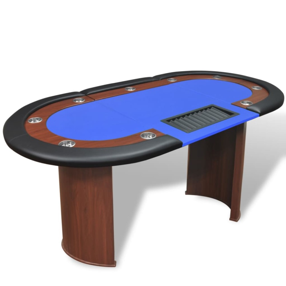 vidaXL Masă Poker 10 persoane, zonă dealer și suport jetoane, albastru