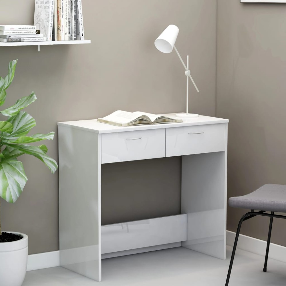 vidaXL Birou, alb extralucios, 80 x 40 x 75 cm, lemn prelucrat