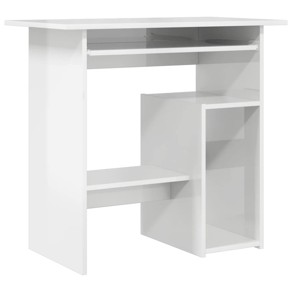 vidaXL Birou, alb extralucios, 80x45x74 cm, lemn prelucrat