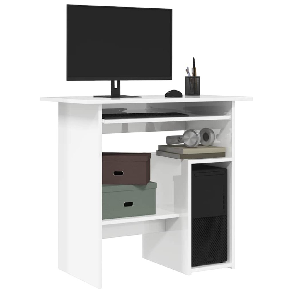 vidaXL Birou, alb extralucios, 80x45x74 cm, lemn prelucrat