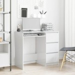 vidaXL Birou, alb extralucios, 90 x 45 x 76 cm, lemn prelucrat