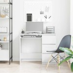 vidaXL Birou, alb extralucios, 90 x 45 x 76 cm, lemn prelucrat