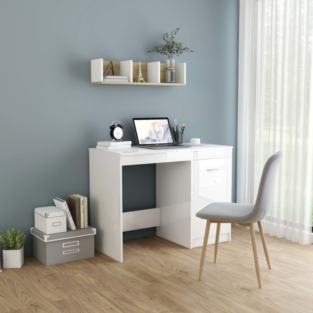 vidaXL Birou, alb extralucios, 100x50x76 cm, lemn prelucrat