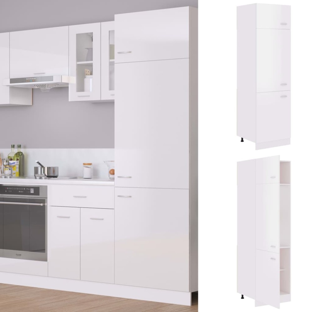 vidaXL Dulap frigider “Lyon”, alb extralucios, 60x57x207 cm