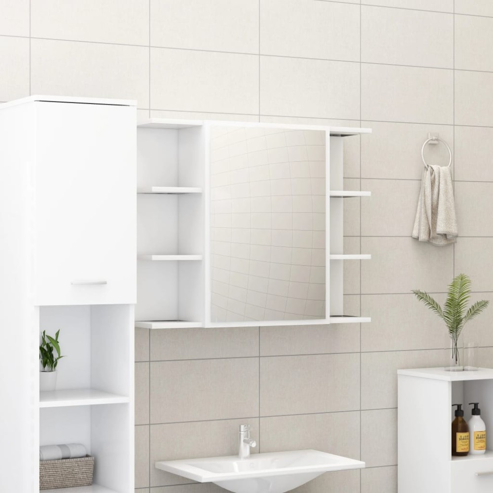 vidaXL Dulap de baie cu oglindă, alb, 80x20,5x64 cm, lemn prelucrat