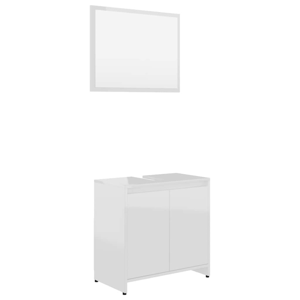 vidaXL Set mobilier de baie, alb extralucios, lemn prelucrat