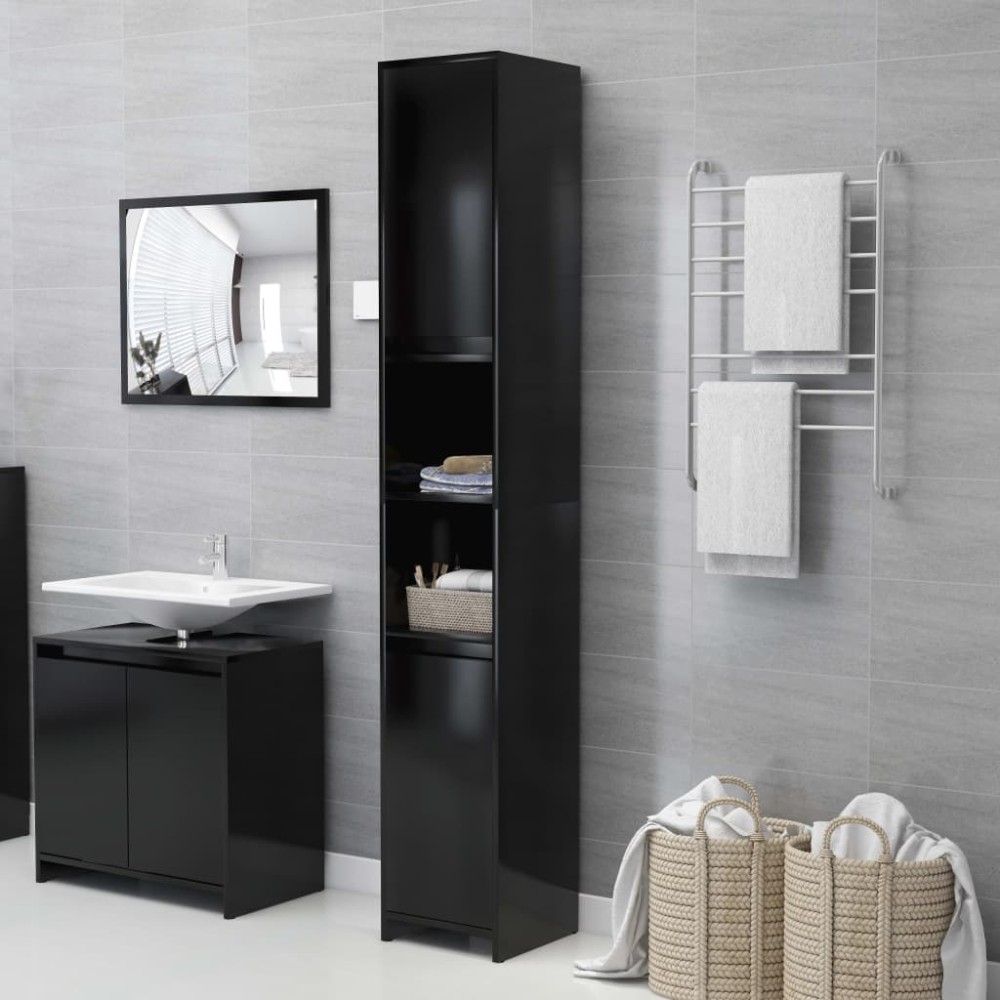 vidaXL Dulap de baie, negru, 30x30x183,5 cm, lemn prelucrat