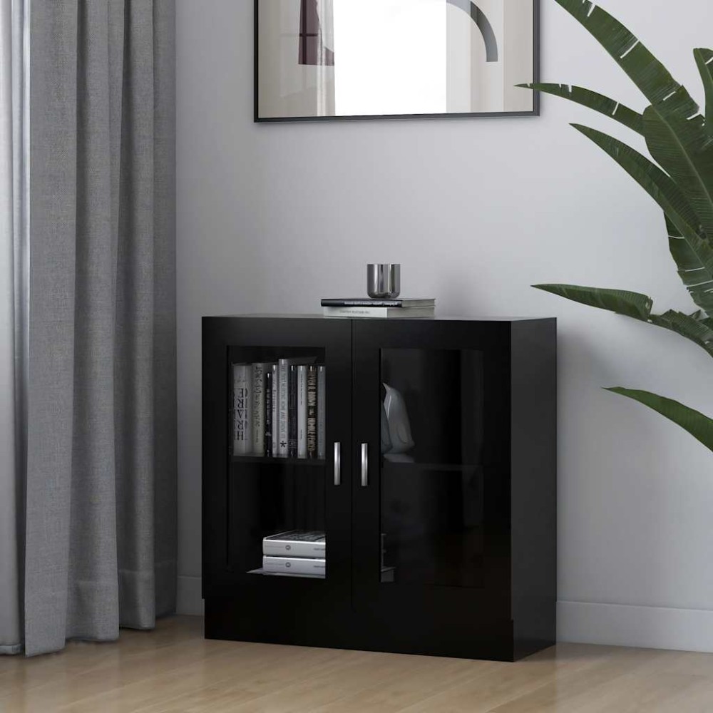 vidaXL Dulap cu vitrină, negru, 82,5x30,5x80 cm, lemn prelucrat