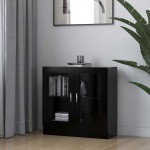 vidaXL Dulap cu vitrină, negru, 82,5x30,5x80 cm, lemn prelucrat vidaXL Dulap cu vitrină, negru, 82,5x30,5x80 cm, lemn prelucrat
