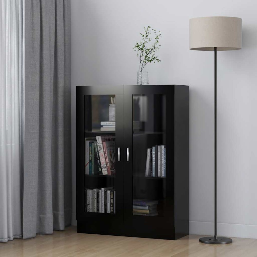 vidaXL Dulap cu vitrină, negru, 82,5x30,5x115 cm, lemn prelucrat