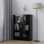 vidaXL Dulap cu vitrină, negru, 82,5x30,5x115 cm, lemn prelucrat vidaXL Dulap cu vitrină, negru, 82,5x30,5x115 cm, lemn prelucrat