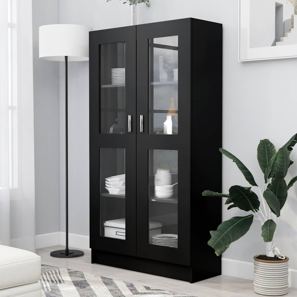 vidaXL Dulap cu vitrină, negru, 82,5x30,5x150 cm, lemn prelucrat