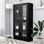 vidaXL Dulap cu vitrină, negru, 82,5x30,5x150 cm, lemn prelucrat vidaXL Dulap cu vitrină, negru, 82,5x30,5x150 cm, lemn prelucrat