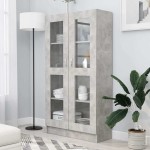 vidaXL Dulap cu vitrină, gri beton, 82,5x30,5x150 cm, lemn prelucrat vidaXL Dulap cu vitrină, gri beton, 82,5x30,5x150 cm, lemn prelucrat