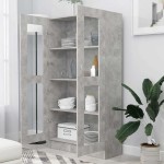 vidaXL Dulap cu vitrină, gri beton, 82,5x30,5x150 cm, lemn prelucrat vidaXL Dulap cu vitrină, gri beton, 82,5x30,5x150 cm, lemn prelucrat