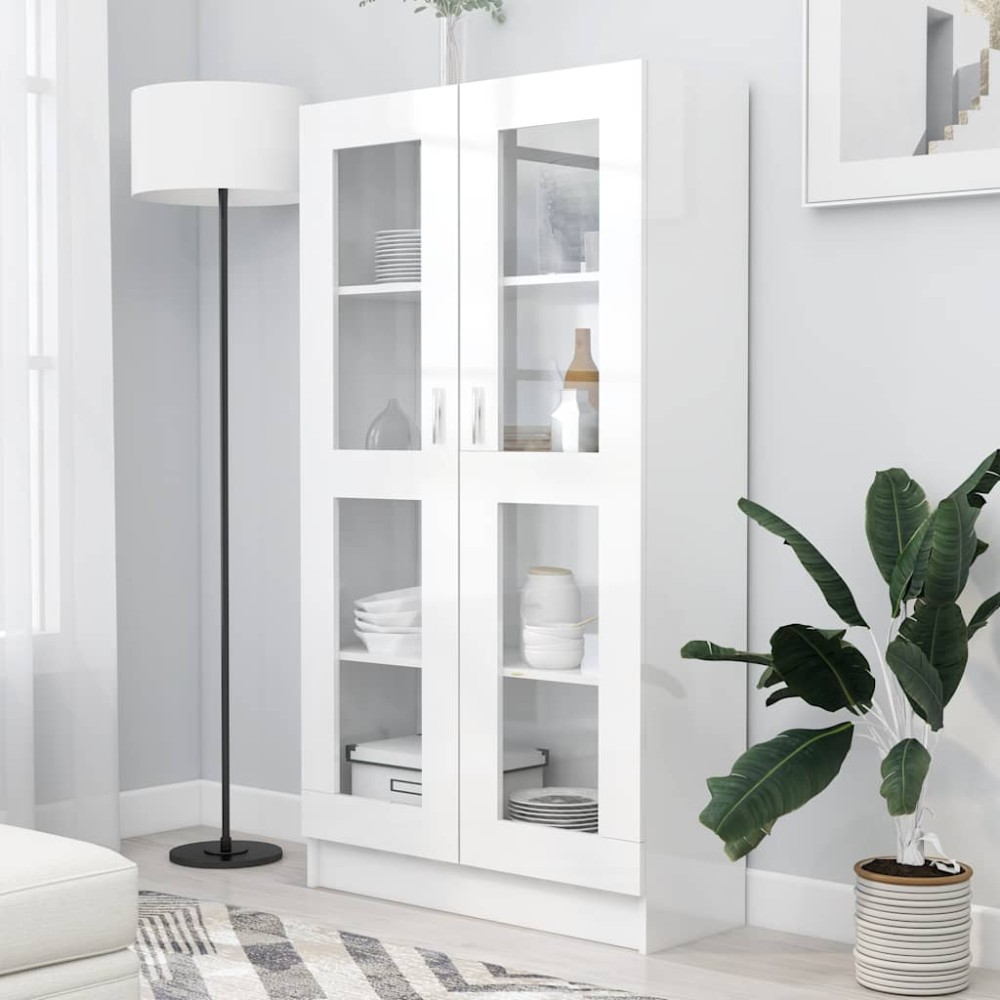 vidaXL Dulap vitrină, alb extralucios 82,5x30,5x150 cm lemn prelucrat