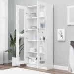 vidaXL Dulap cu vitrină, alb, 82,5 x 30,5 x 185,5 cm, lemn prelucrat vidaXL Dulap cu vitrină, alb, 82,5 x 30,5 x 185,5 cm, lemn prelucrat
