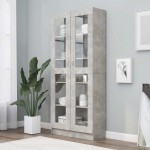 vidaXL Dulap cu vitrină, gri beton, 82,5x30,5x185,5 cm, lemn prelucrat vidaXL Dulap cu vitrină, gri beton, 82,5x30,5x185,5 cm, lemn prelucrat