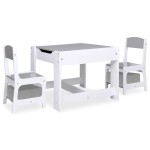 vidaXL Masă pentru copii, cu 2 scaune, alb, MDF vidaXL Masă pentru copii, cu 2 scaune, alb, MDF