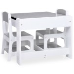 vidaXL Masă pentru copii, cu 2 scaune, alb, MDF vidaXL Masă pentru copii, cu 2 scaune, alb, MDF