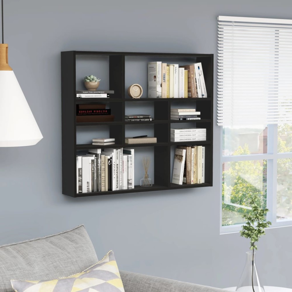 vidaXL Raft de perete, negru, 90x16x78 cm, lemn prelucrat