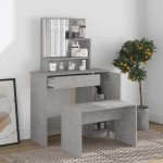 vidaXL Masă de toaletă cu oglindă, gri beton, 86,5x35x136 cm