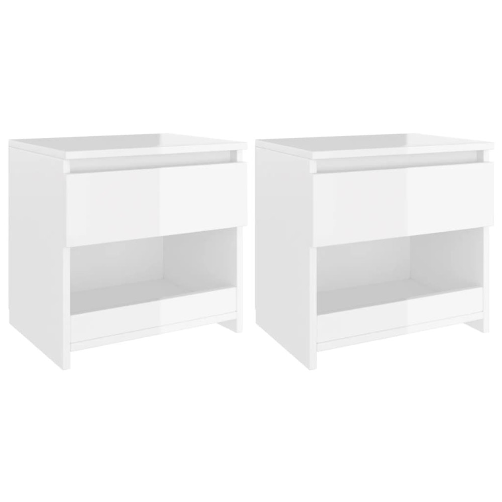 vidaXL Noptiere, 2 buc., alb extralucios, 40x30x39 cm, lemn prelucrat