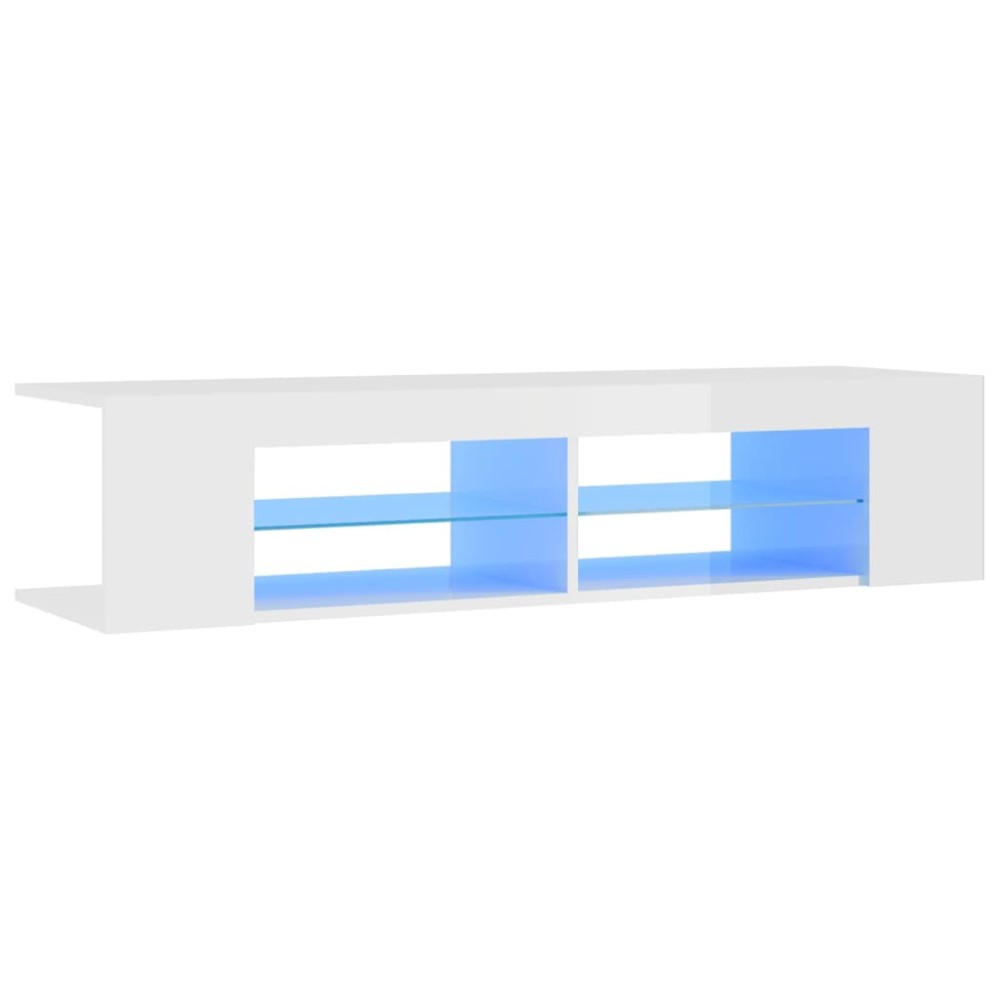 vidaXL Comodă TV cu lumini LED, alb extralucios, 135x39x30 cm