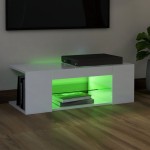 vidaXL Comodă TV cu lumini LED, alb extralucios, 90x39x30 cm vidaXL Comodă TV cu lumini LED, alb extralucios, 90x39x30 cm
