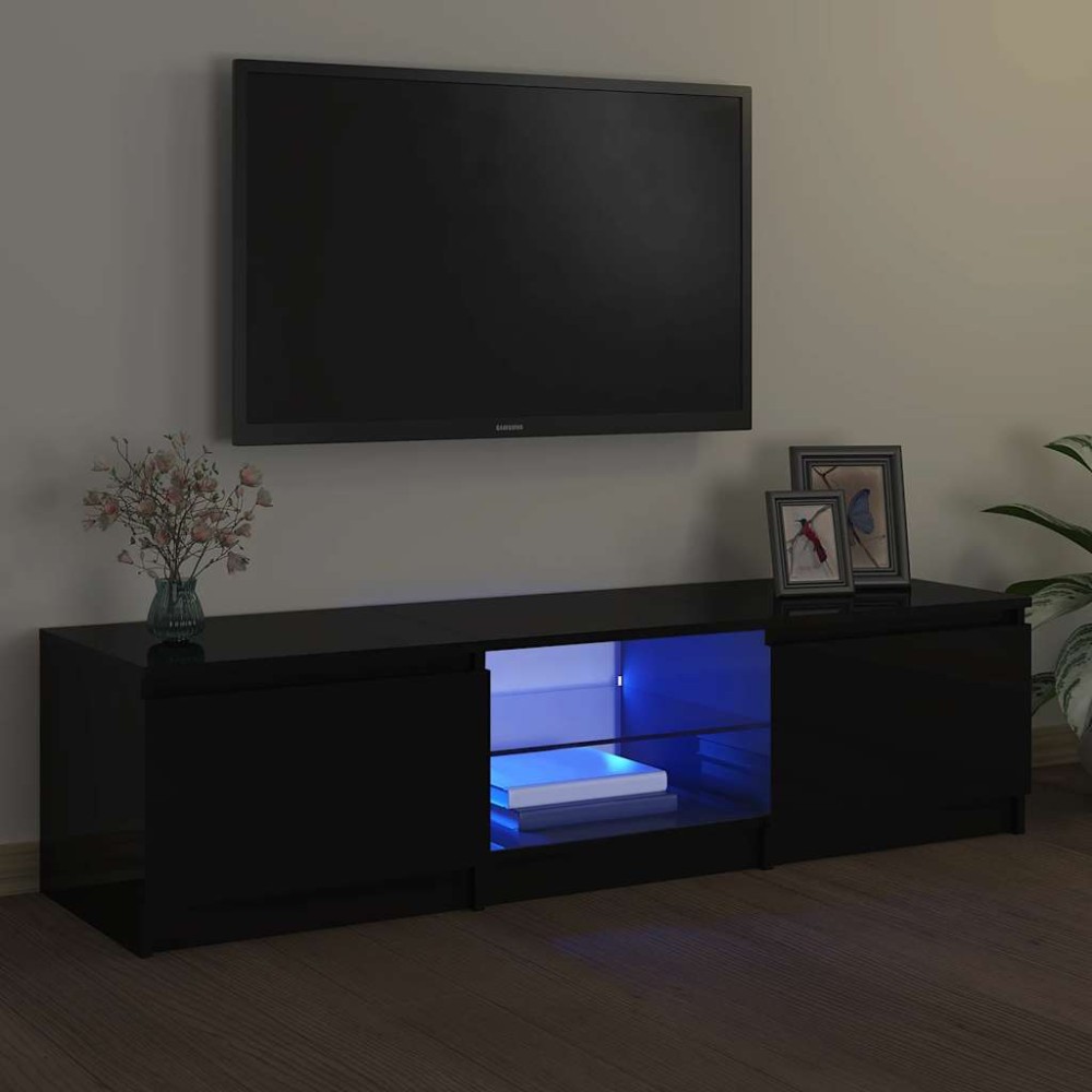 vidaXL Comodă TV cu lumini LED, negru, 140x40x36 cm