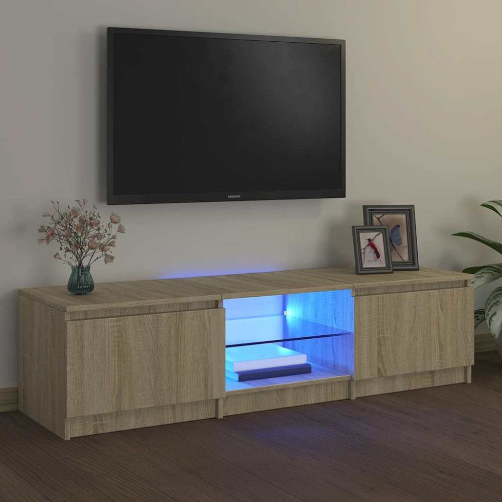 vidaXL Comodă TV cu lumini LED, stejar sonoma, 140x40x36 cm