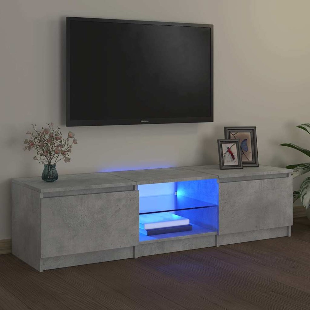 vidaXL Comodă TV cu lumini LED, gri beton, 140x40x36 cm