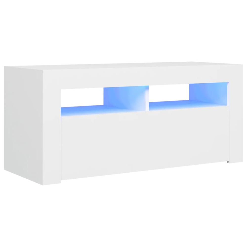 vidaXL Comodă TV cu lumini LED, alb, 90x35x40 cm