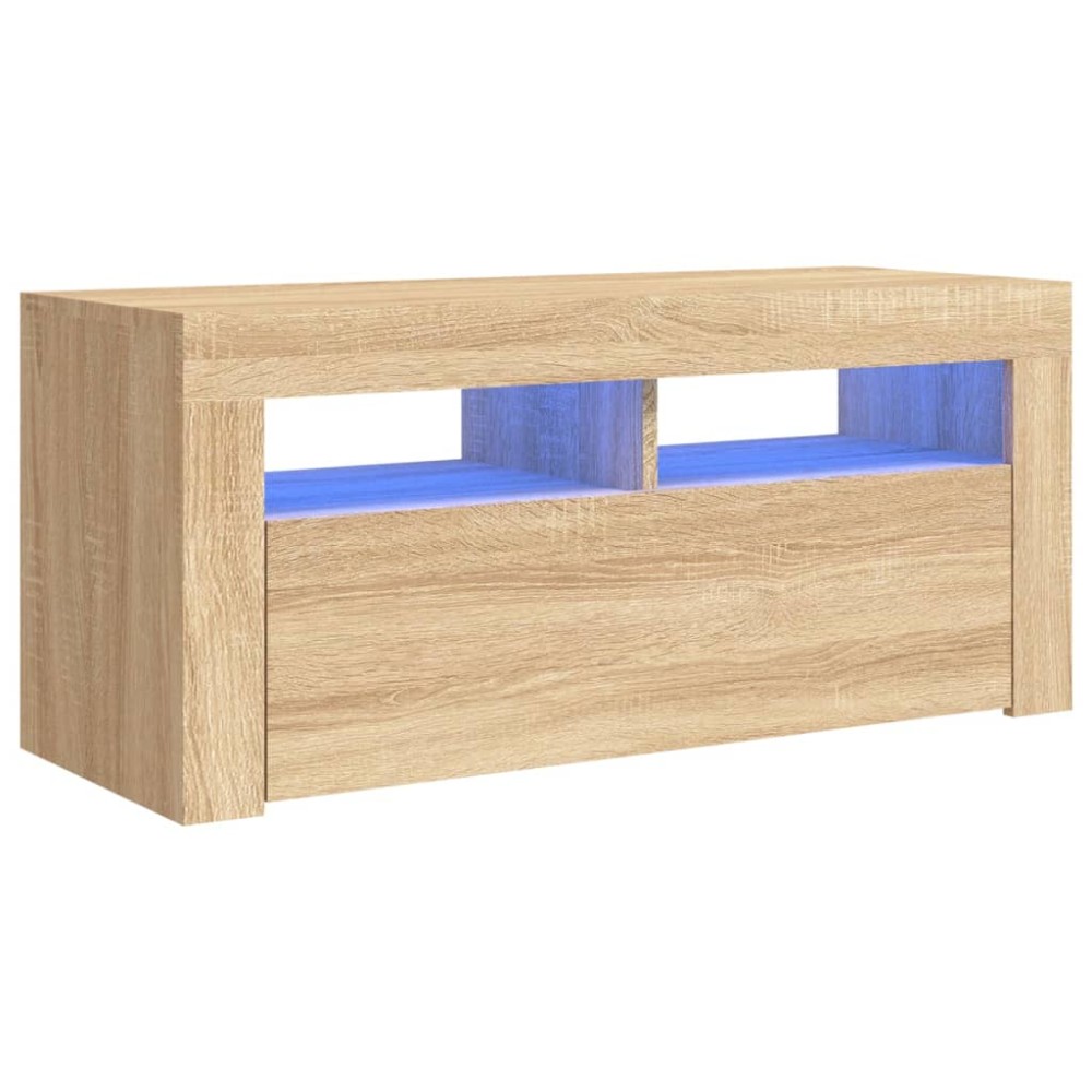 vidaXL Comodă TV cu lumini LED, stejar Sonoma, 90x35x40 cm