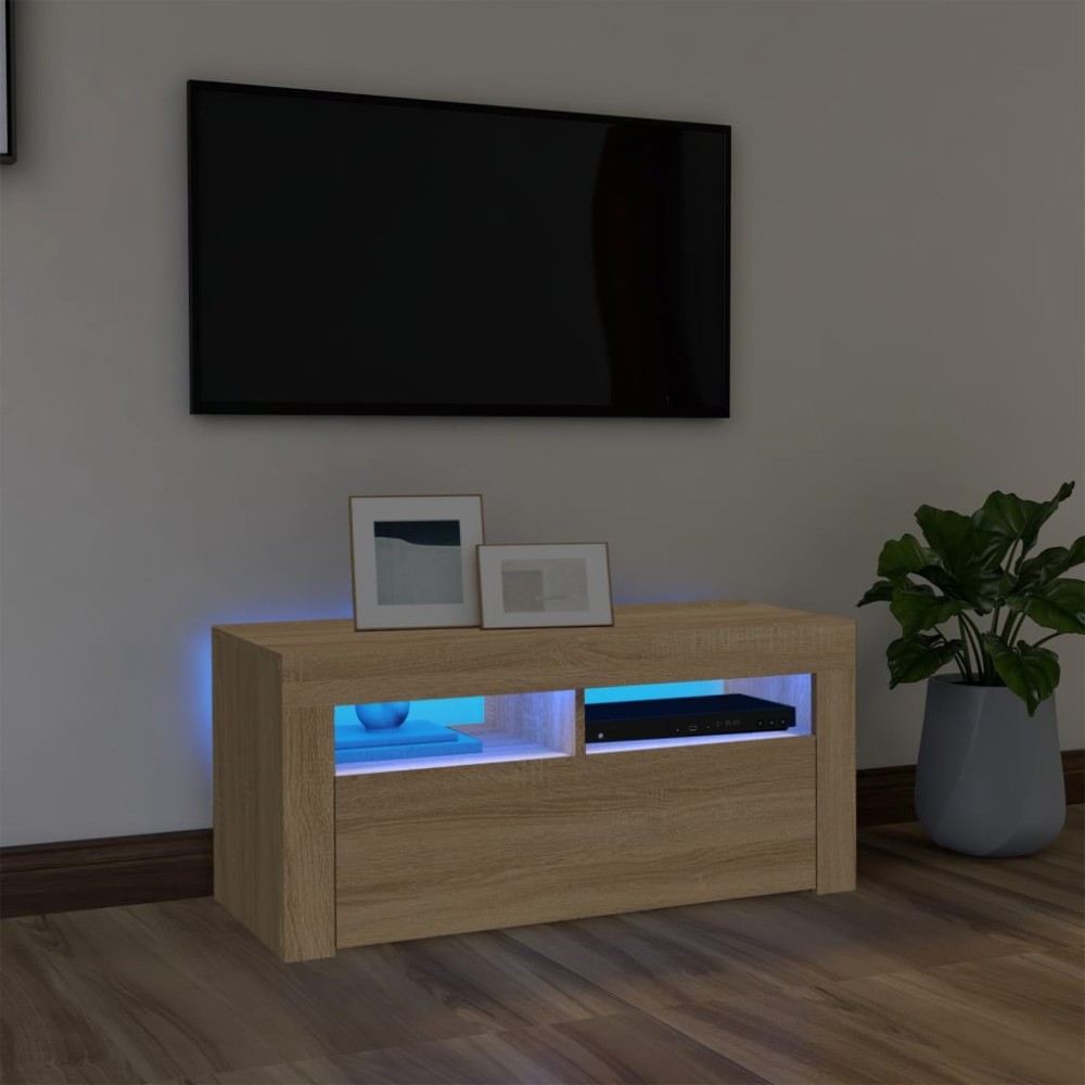 vidaXL Comodă TV cu lumini LED, stejar Sonoma, 90x35x40 cm