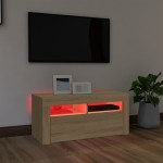 vidaXL Comodă TV cu lumini LED, stejar Sonoma, 90x35x40 cm