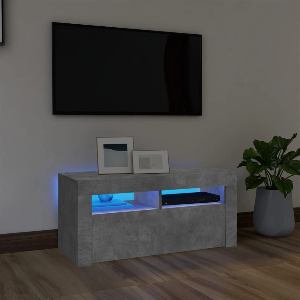 vidaXL Comodă TV cu lumini LED, gri beton, 90x35x40 cm