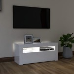 vidaXL Comodă TV cu lumini LED, alb extralucios, 90x35x40 cm vidaXL Comodă TV cu lumini LED, alb extralucios, 90x35x40 cm