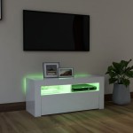vidaXL Comodă TV cu lumini LED, alb extralucios, 90x35x40 cm vidaXL Comodă TV cu lumini LED, alb extralucios, 90x35x40 cm
