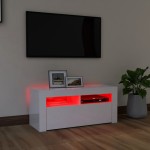 vidaXL Comodă TV cu lumini LED, alb extralucios, 90x35x40 cm vidaXL Comodă TV cu lumini LED, alb extralucios, 90x35x40 cm