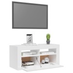 vidaXL Comodă TV cu lumini LED, alb extralucios, 90x35x40 cm vidaXL Comodă TV cu lumini LED, alb extralucios, 90x35x40 cm
