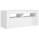 vidaXL Comodă TV cu lumini LED, alb extralucios, 90x35x40 cm vidaXL Comodă TV cu lumini LED, alb extralucios, 90x35x40 cm